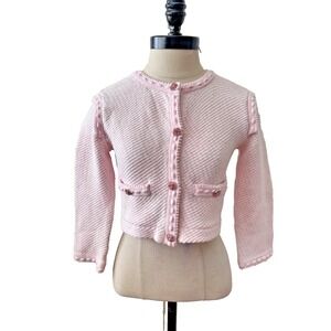 Self-portrait Pink Knit Jewel Button Cropped Cardigan Sweater Jacket US Sz 2-4